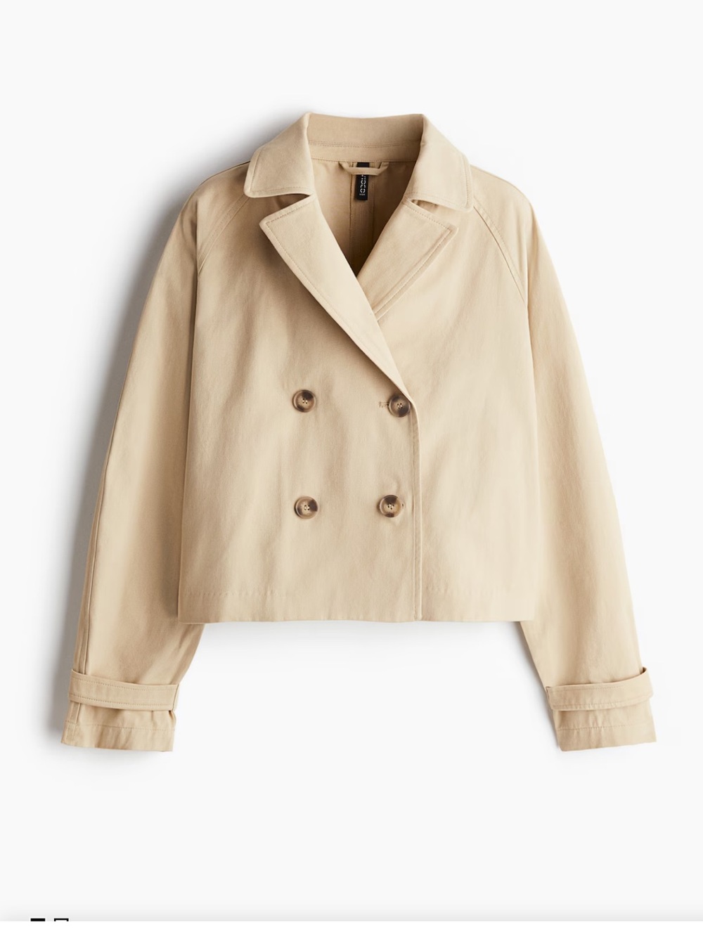 H&M Cropped Double-Breasted Beige Trench Size Medium. NWOT
